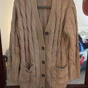 Cozy Cable Knit Cardigan Sweater - Tan